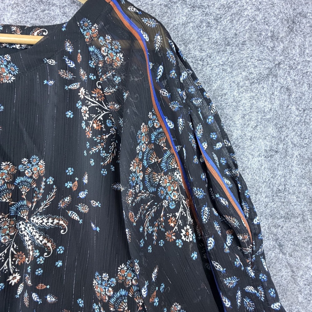 One September Sheer Blouse Top Womens Large Black Floral Paisley Cold Shoulder - Picture 7 of 8